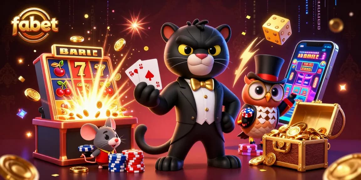 Join the excitement at fabet with a stylish panther dealer, an owl, and a lucky mouse!