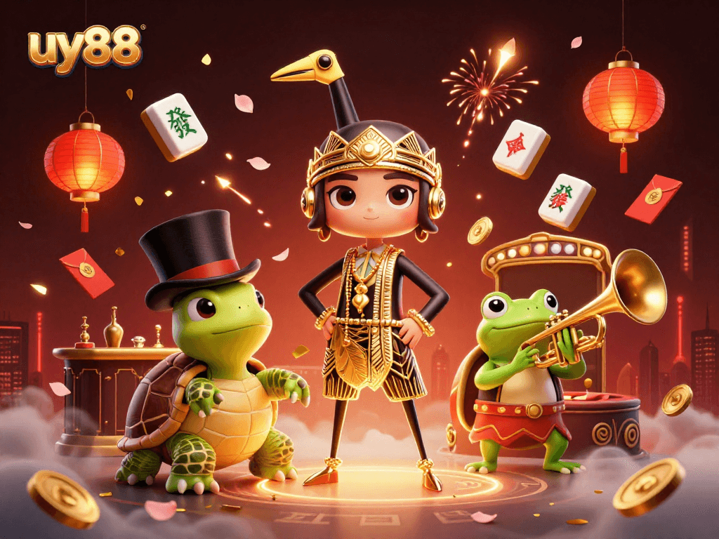 Experience vibrant moments at uy88 with lively characters in a dynamic casino scene.