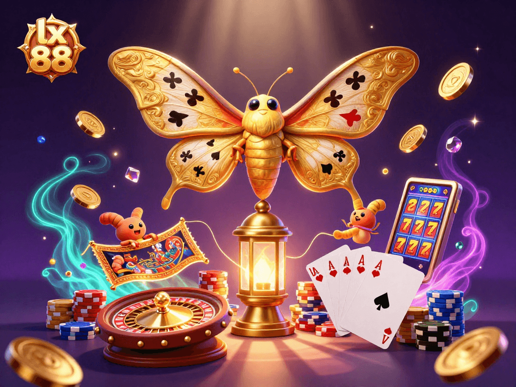 Experience thrilling moments at lx 88 with a vibrant 3D scene featuring dynamic casino elements.